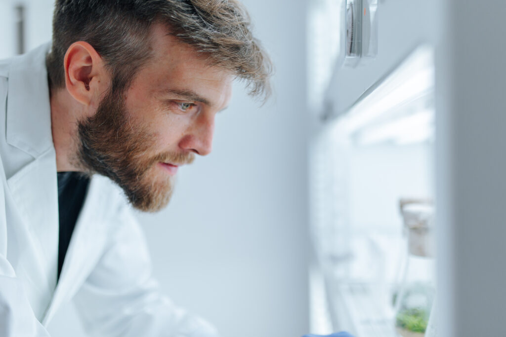 Close view of Professor Fuhrmann in a cell culture lab